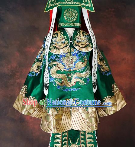 Chinese Beijing Opera Peking Opera Embroidered Dragon Costumes and Hat for Men