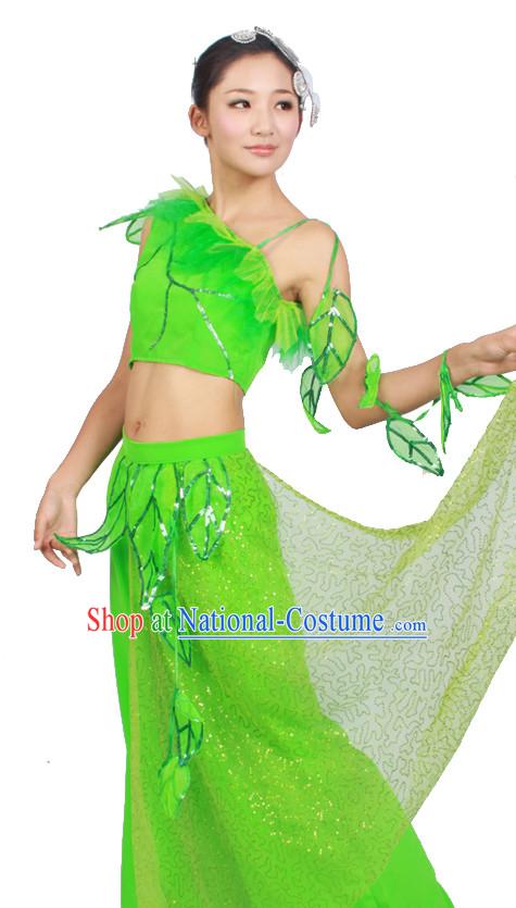 Asian Fashion China Dance Apparel Dance Stores Dance Supply Discount Chinese Green Leaf Dance Costumes for Women