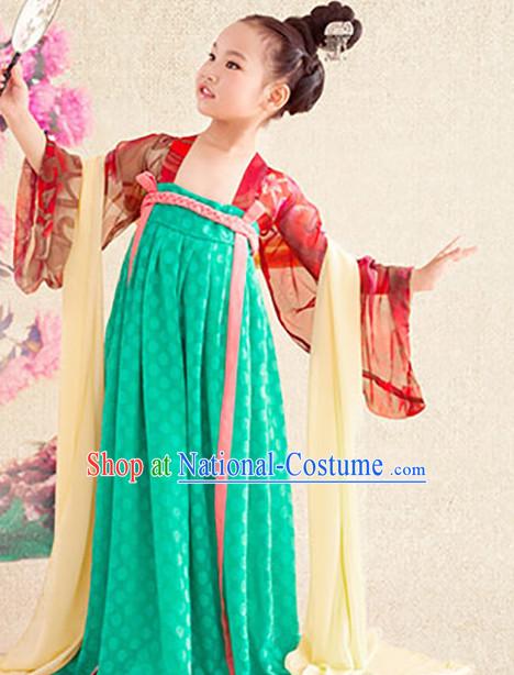 Chinese Tang Dynasty Kimono Dresses and Hair Jewelry Complete Set for Gilrs