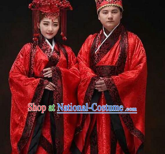 Chinese Ancient Wedding Dresses and Hats 2 Sets