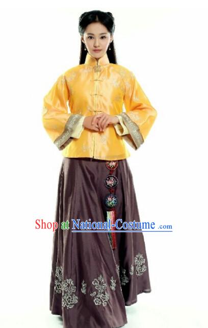 Tradiitonal Chinese Minguo Time Mandarin Dress Complete Set for Women