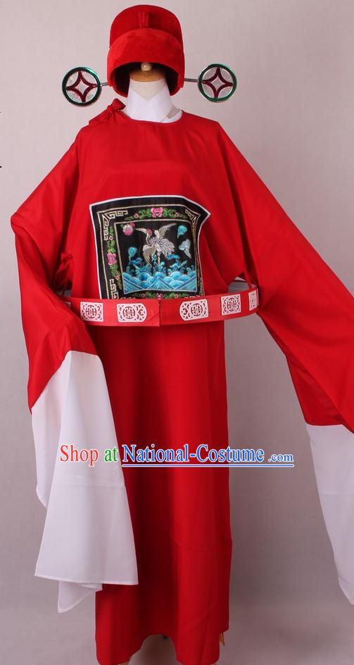 Chinese Traditional Peking Opera Clown Official Costumes and Hat Complete Set for Men