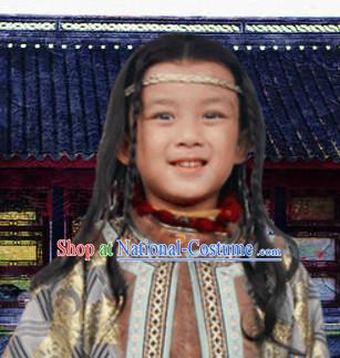 Chinese Ancient Kids Long Black Wigs