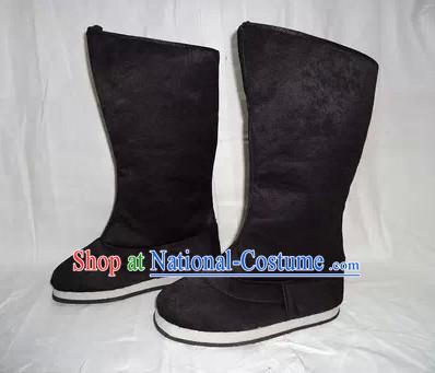 Chinese Opera Black Long Hanfu Boots for Men