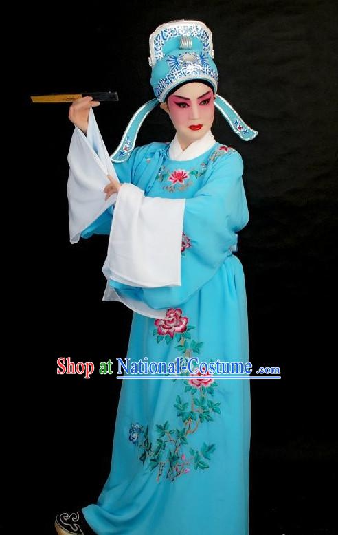 Long Sleeve Chinese Opera Student Young Men Lover Story Costumes and Hat Complete Set