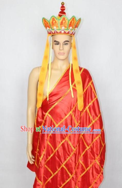 Asian Fashion Chinese Tradiitonal Dress Monk Perofrmance Costumes and Hat