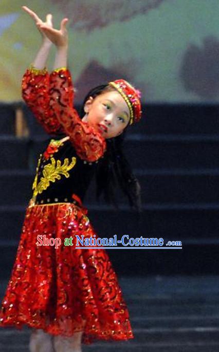 Chinese Xinjiang Minority Kids Folk Dance Costumes Dancewear