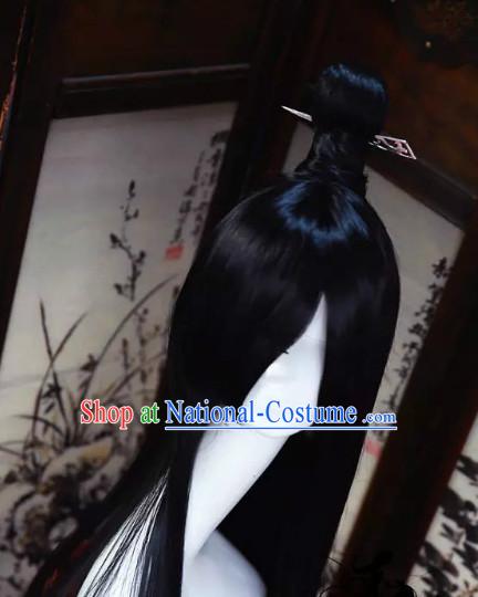 Chinese Traditional Black Long Wig and Hair Accessories