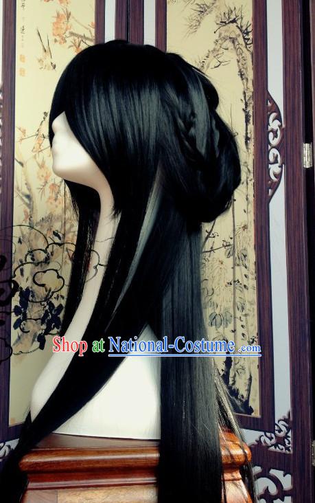 Chinese Traditional Handmade Long Black Male Wig