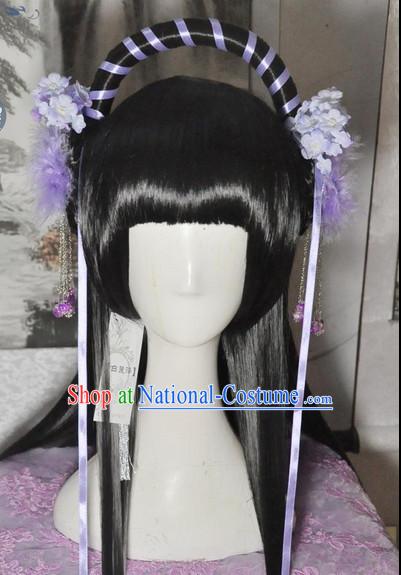 Chinese Style Female Long Wig and Flower Accessories