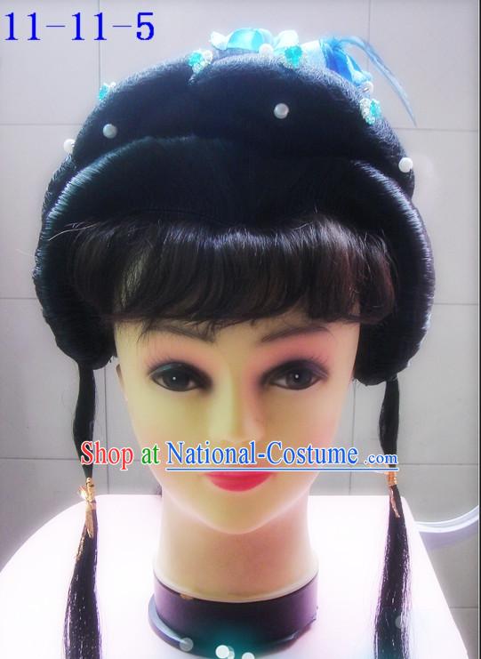 Chinese Style Beijing Opera Hua Dan Black Long Wig for Girls