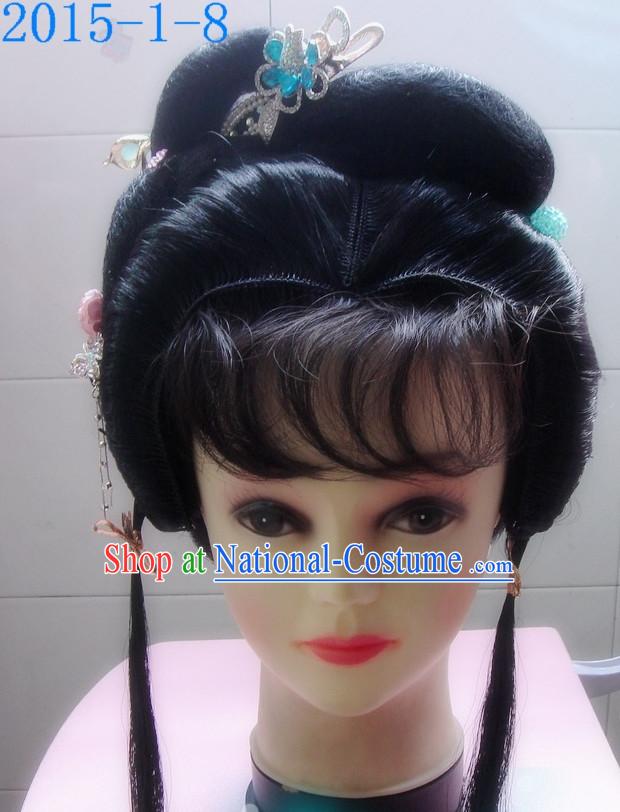 Chinese Style Beijing Opera Hua Dan Black Long Wigs for Women