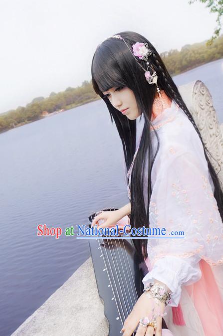 China online Shopping Traditional Chinese Fairy Handmade Hair Accessories and Black Long Wigs