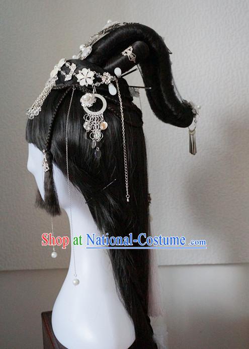 Traditional Chinese Empress Wigs and Handmade Hair Pieces Hair Accessories Hair Jewelry Set