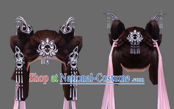 Chinese Handmade Long Black Wigs and Hair Jewelry