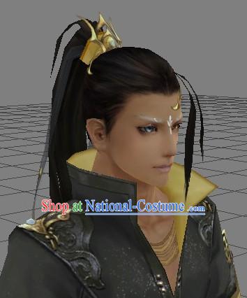 Chinese Wu Xia Drama Cosplay Long Black Wigs for Men