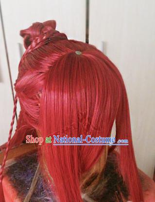 Chinese Wu Xia Drama Cosplay Long Red Wigs for Men