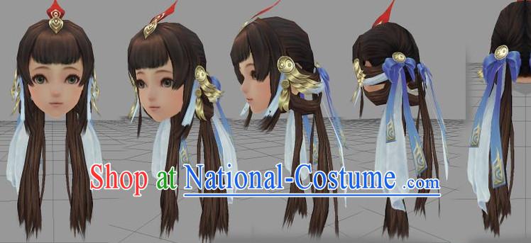 Chinese Ancient Style Long Black Wigs and Hair Accessories for Women