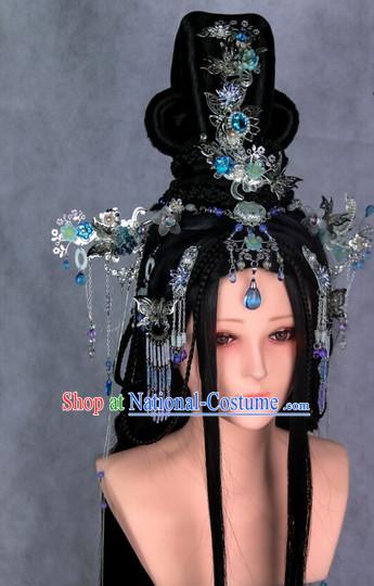 Chinese Ancient Empress or Princess Style Hair Accessories and Long Black Wigs