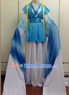 Blue and White Chinese Classical Water Sleeves Dancing Suit for Women