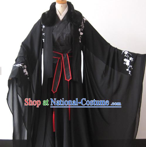 Black Chinese Fur Collar Male Hanfu Garment