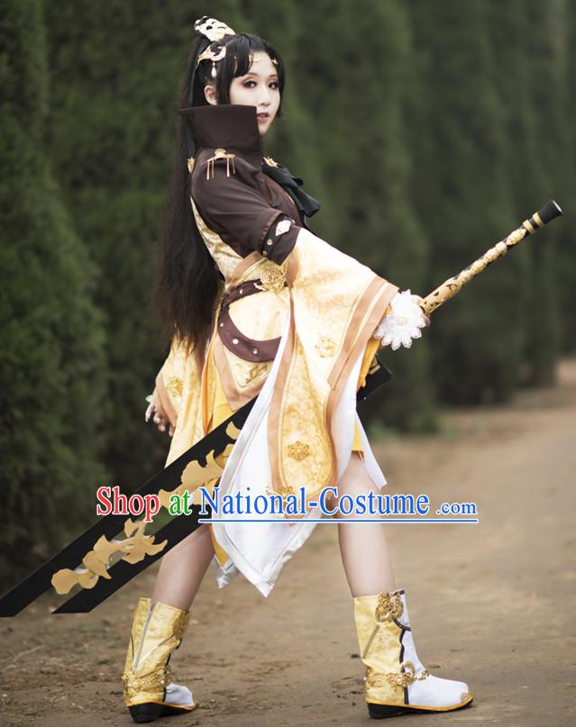 Asia Fashion Chinese Wu Xia Swordswoman Cosplay Costumes Halloween Costume and Headwear