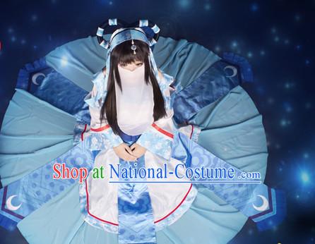 Asia Fashion Chinese Fairy Cosplay Costumes and Hair Accessies Complete Set