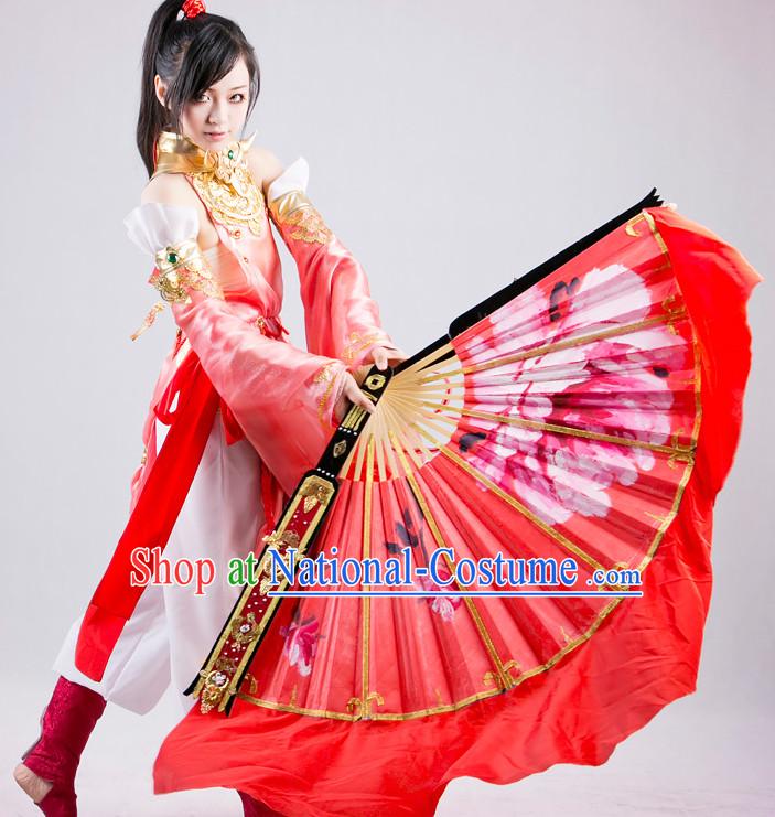 Handmade Big Pure Silk Chinese Red Peony Dance Fan