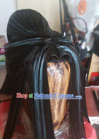 Chinese Ancient Style Kung Fu Swordswomen Scholar Men s Long Black Wigs