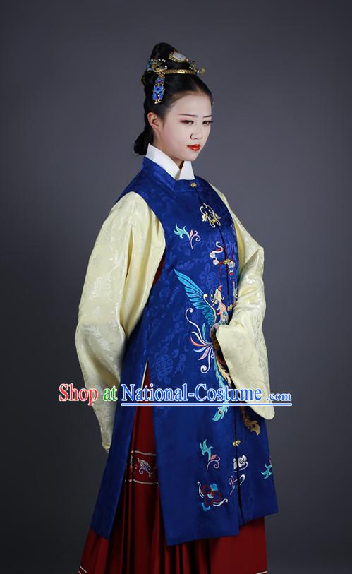 Chinese Ancient Long Robe Clothes and Hair Accessories Complete Set for Women