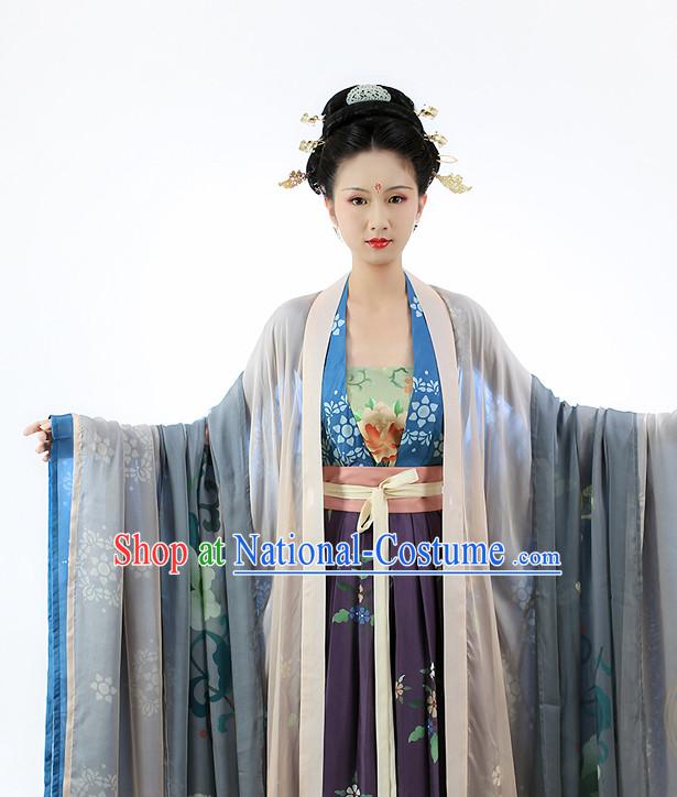 Chinese Ancient Tang Dynasty Clothes and Hair Accessories Complete Set for Women