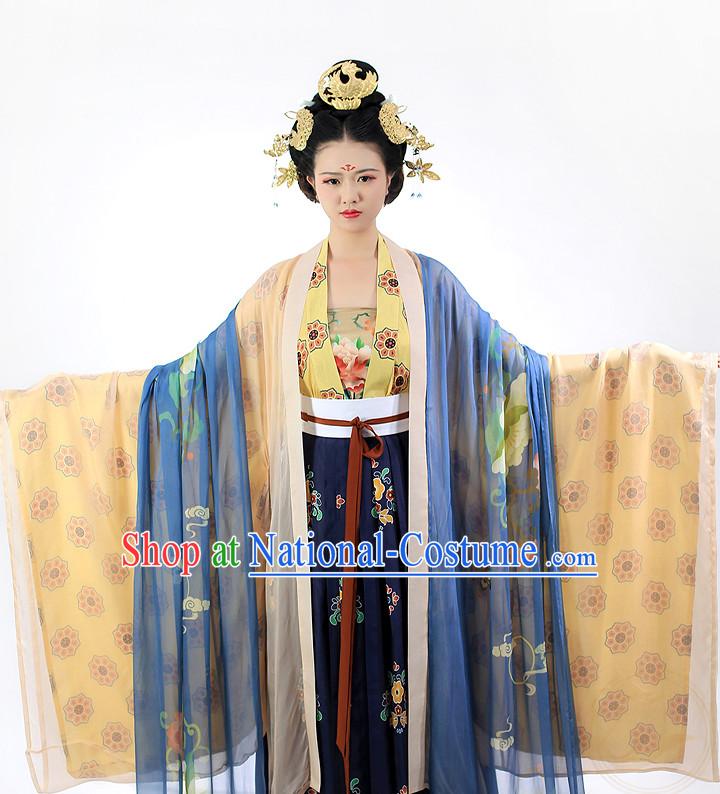 Chinese Ancient Tang Dynasty Oriental Clothing and Hair Jewelry Complete Set