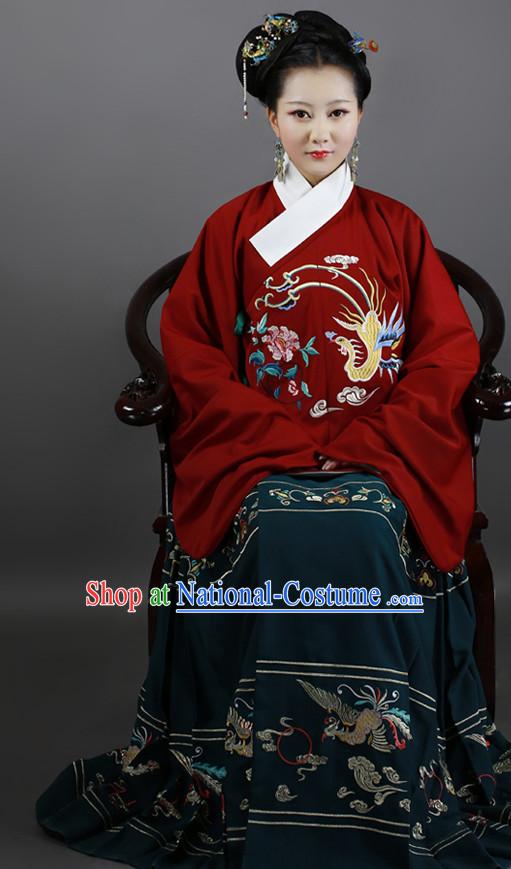 Chinese Ancient Ming Dynasty Clothing and Hair Jewelry Complete Set