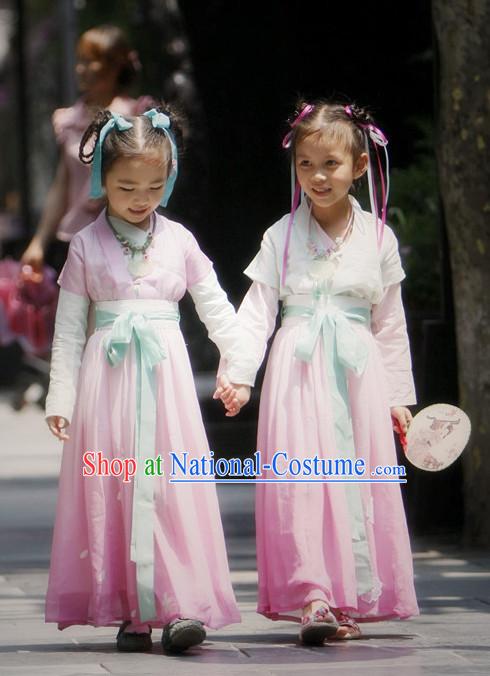 Chinese Ancient Han Dynasty Costumes and Hair Jewelry Complete Set for Kids