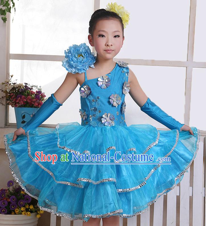 Chinese Flower Dance Costumes and Headwear Complete Set for Kids