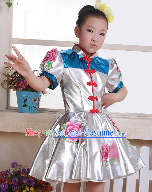 Chinese Flower Dance Costume and Headwear Complete Set for Kids