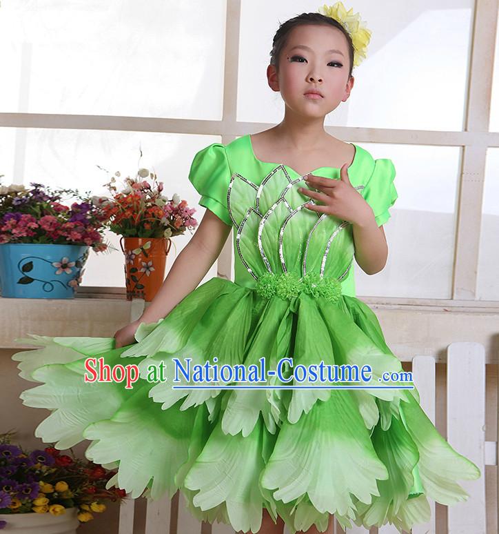 Chinese Flower Dance Costume and Headwear Complete Set for Kids