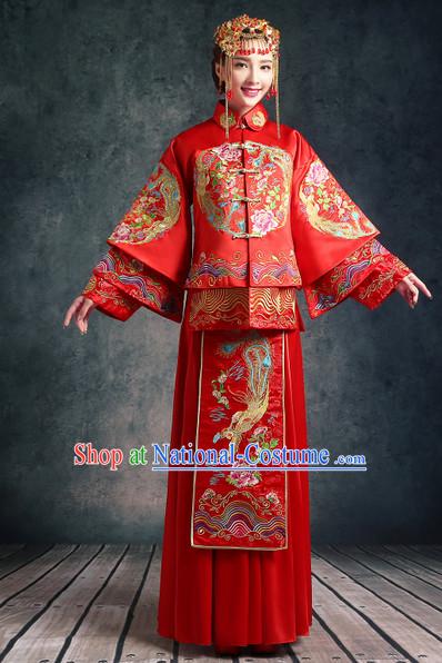 Chinese Traditional Wedding Ceremonial Outfits and Phoenix Crown Complete Set for Women