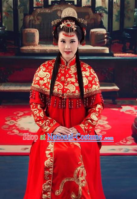 Chinese Traditional Wedding Ceremonial Dresses and Hair Accessories Complete Set for Women