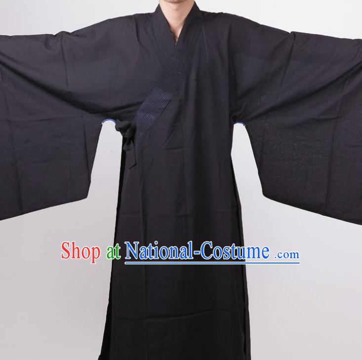 Chinese Black Taoist Long Robe for Men