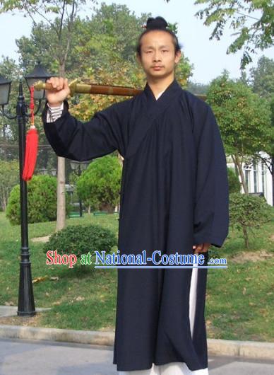 Chinese Dark Blue Taoist Clothing Complete Set for Men