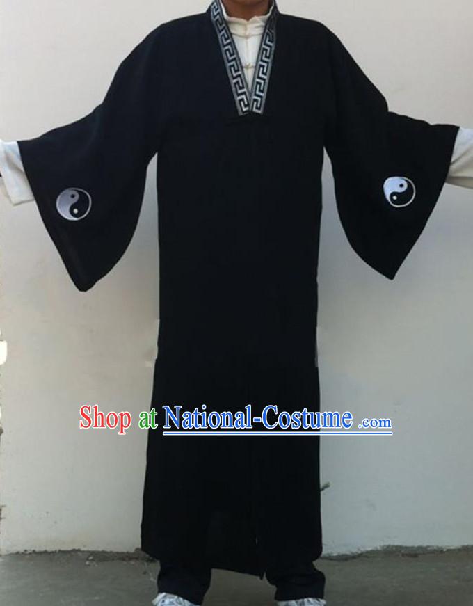 Chinese Deep Blue Yin Yang Wudang Mountain Taoist Clothes Complete Set for Men