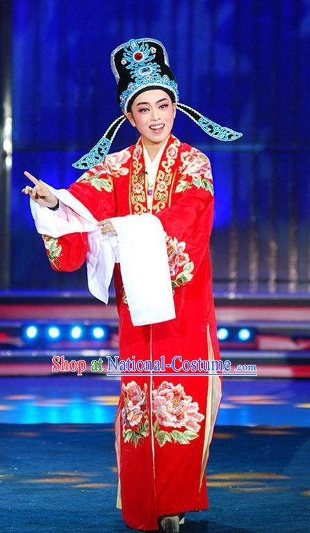 Lucky Red Asian Chinese Traditional Dress Theatrical Costumes Ancient Chinese Clothing Bridegroom Costumes and Hat