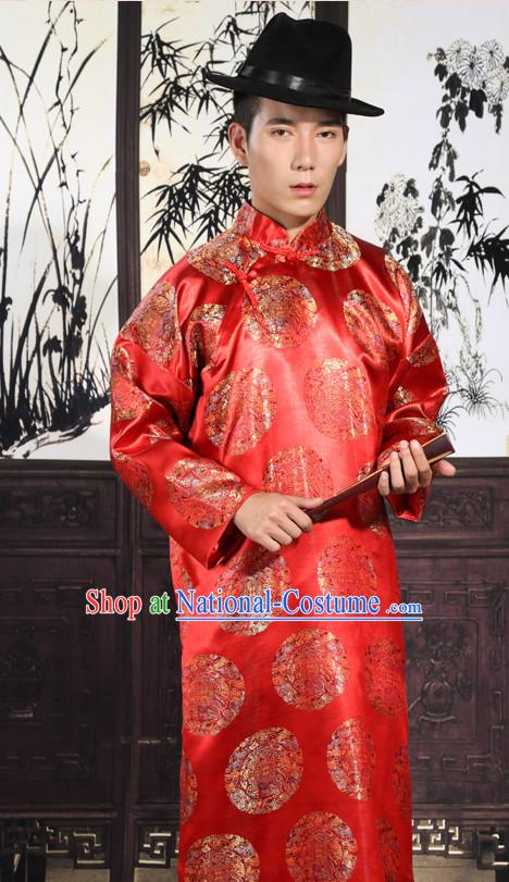 Chinese Traditional Bridegroom Robe and Hat Complete Set for Men