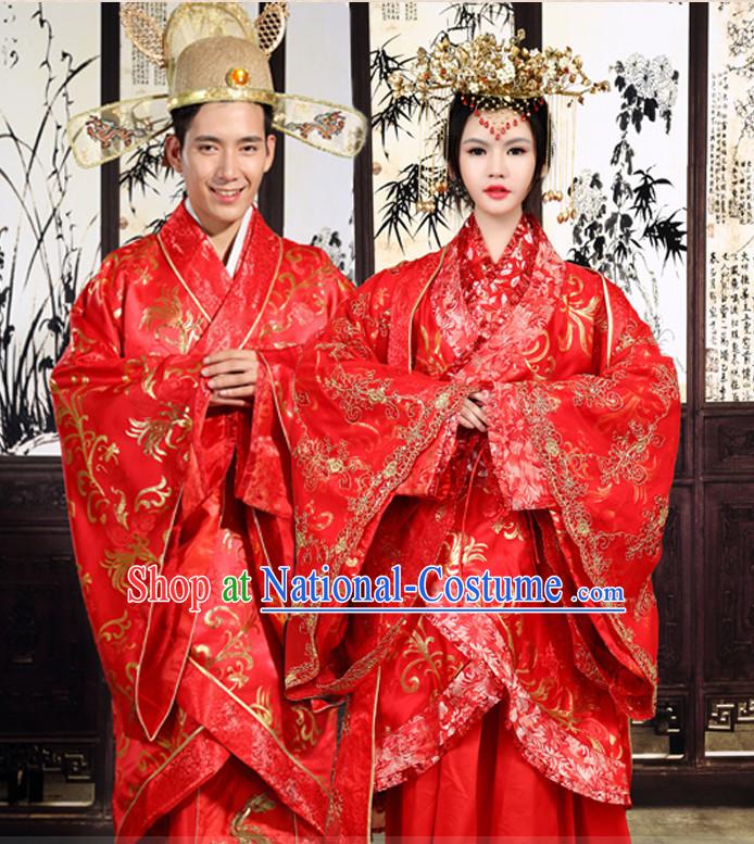 Chinese Ancient Brides andl Bridegroom Wedding Dresses Complete Set for Men and Women