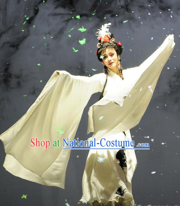 Asian Chinese Traditional Dress Theatrical Costumes Ancient Chinese Clothing Opera Wide Sleeves Pure White Costumes