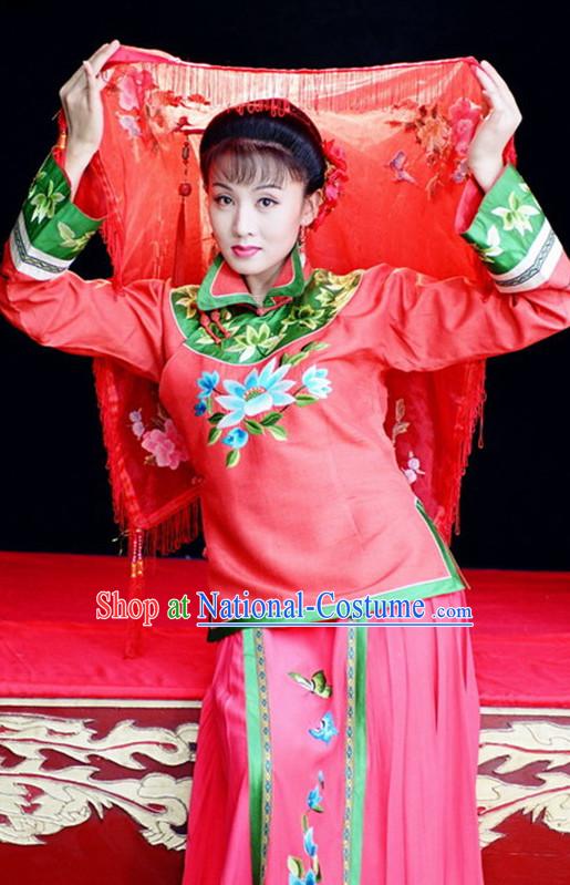 Asian Chinese Traditional Dress Theatrical Costumes Ancient Chinese Clothing Bride Costumes and Hair Accessories