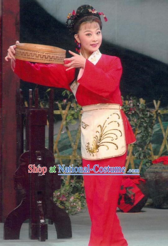 Chinese Traditional Dresses Theatrical Costumes Ancient Chinese Hanfu Lady Tea Plucking Costumes and Hair Accessories