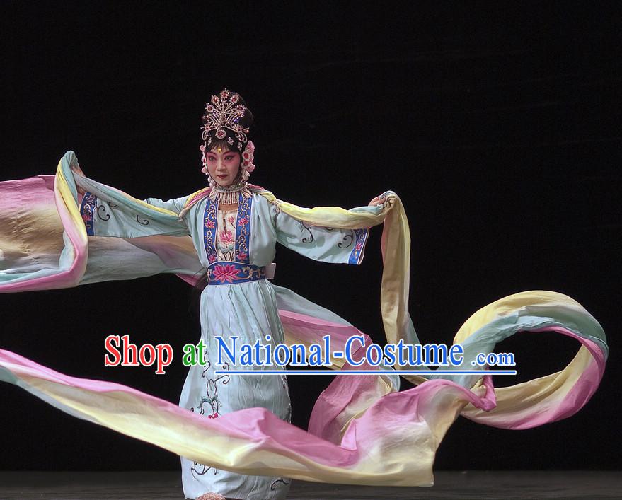 Chinese Traditional Dresses Theatrical Costumes Ancient Chinese Hanfu Ribbon Dancing Costumes and Hair Accessories