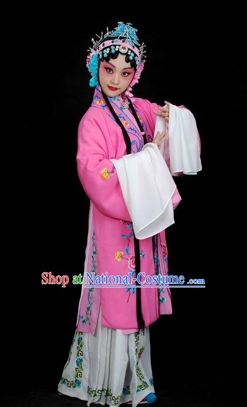 Chinese Traditional Dresses Theatrical Costumes Ancient Chinese Hanfu Hua Tan Long Robe and Hair Accessories